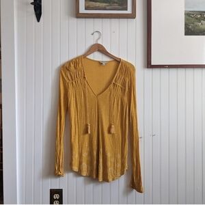 Lucky Brand Bohemian Yellow Long Sleeve Blouse